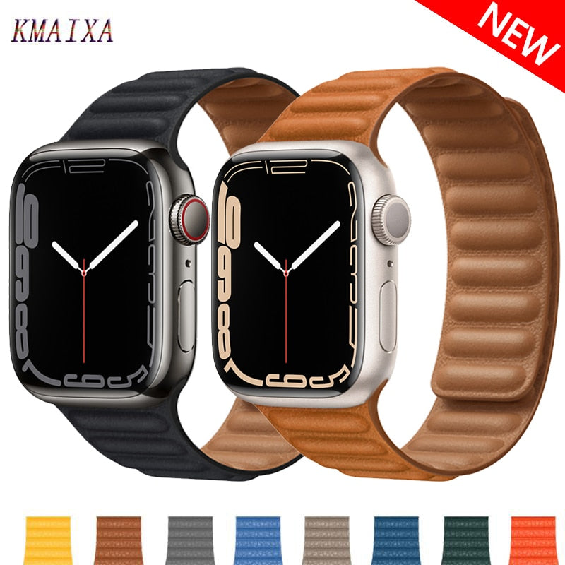Apple watch Leather Link For Apple Watch Band Magnetic Loop bracelet Strap Ultra Tech Bank