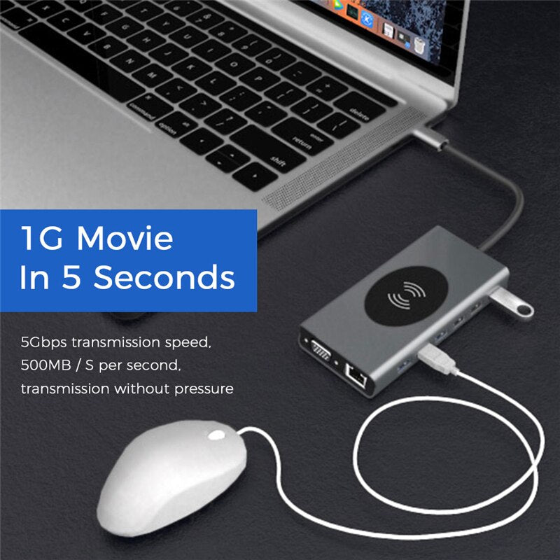 CABLETIME Crystal Clear USB type C to 4 port USB 3.0 Hub 5Gbps for Mac
