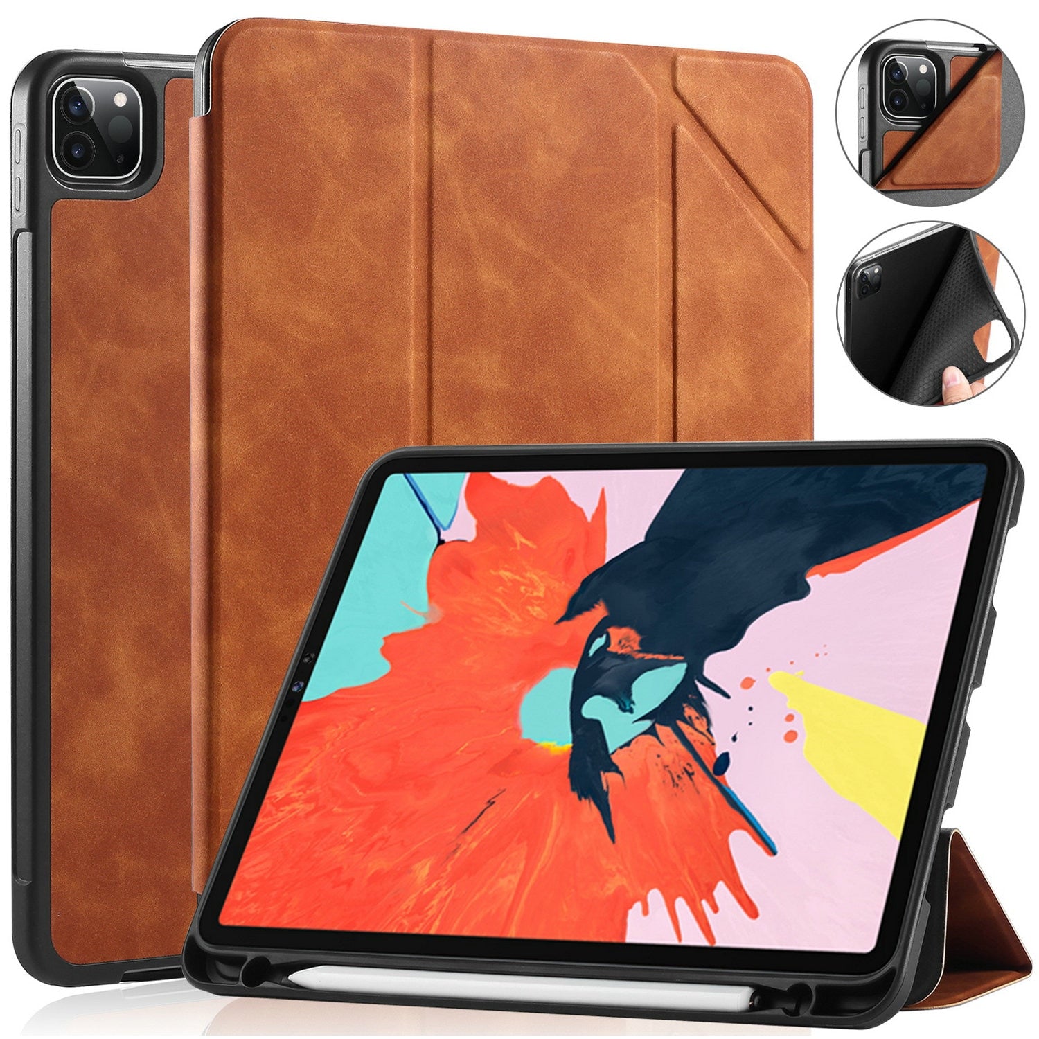 iPad leather folding with Apple Pencil holder case Ultra Tech Bank